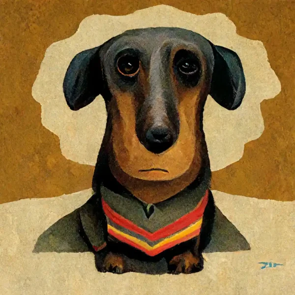 Dachshund in the style of Grant Wood