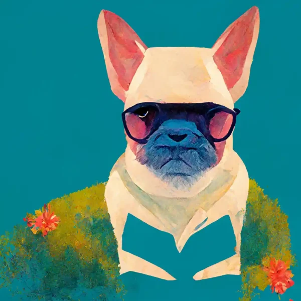 French Bulldog in the style of David Hockney