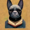 French Bulldog in the style of Grant Wood