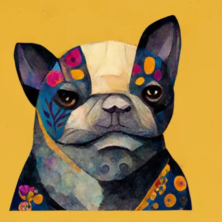 French Bulldog in the style of Guztav Klimt