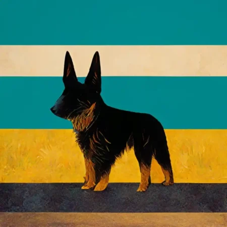 German Shepherd in the style of David Hockney