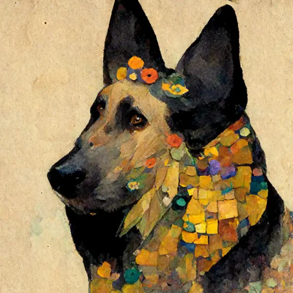 German Shepherd in the style of Guztav Klimt