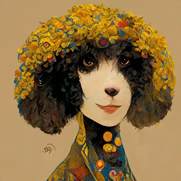 Poodle in the style of Guztav Klimt