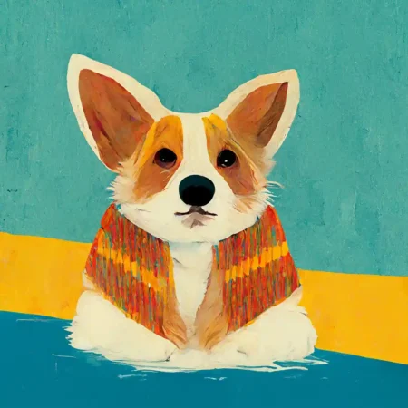 Corgi in the style of David Hockney