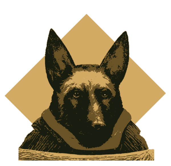 German Shepherd in the style of Grant Wood