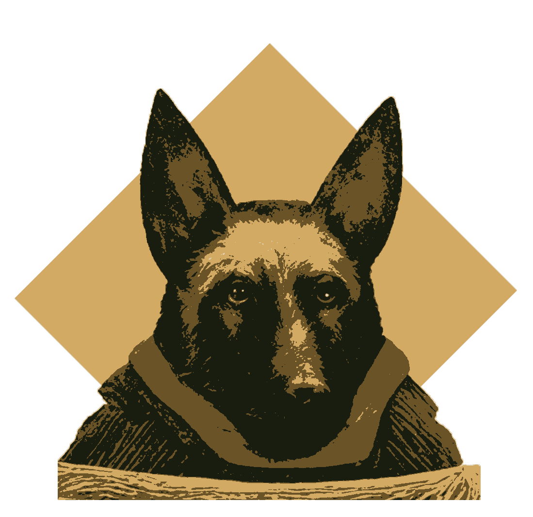 German Shepherd in the style of Grant Wood