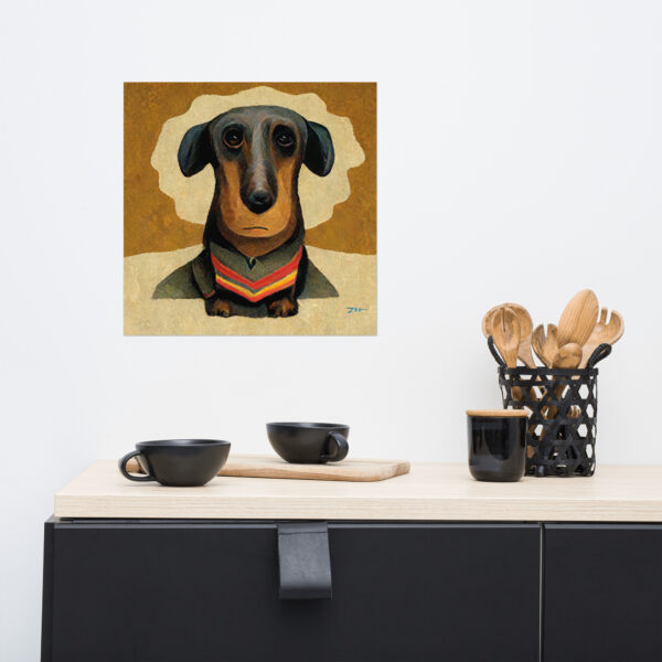 Dachshund in the style of Grant Wood